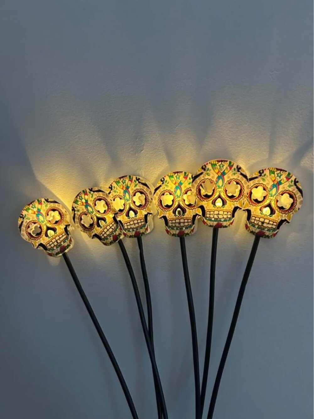 2pcs halloween solar skull lights 6 heads LED decoration for yard garden outdoor